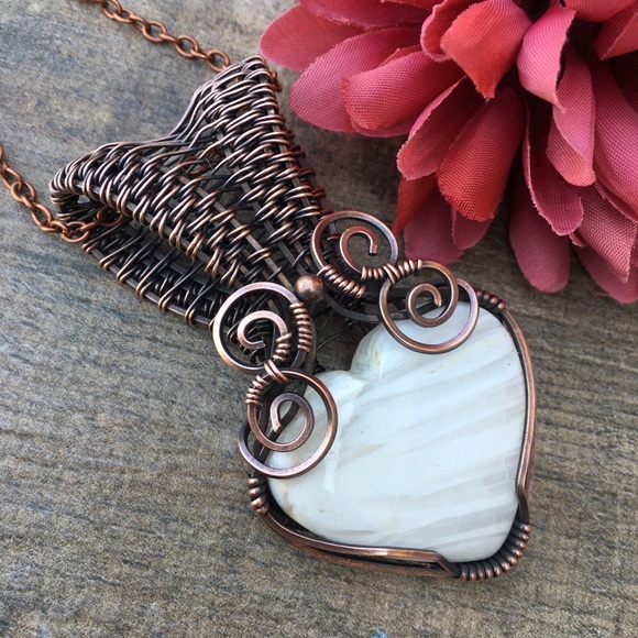 Fashion Jewelry Jewelry - Scolecite heart wire wrapped pendant necklace